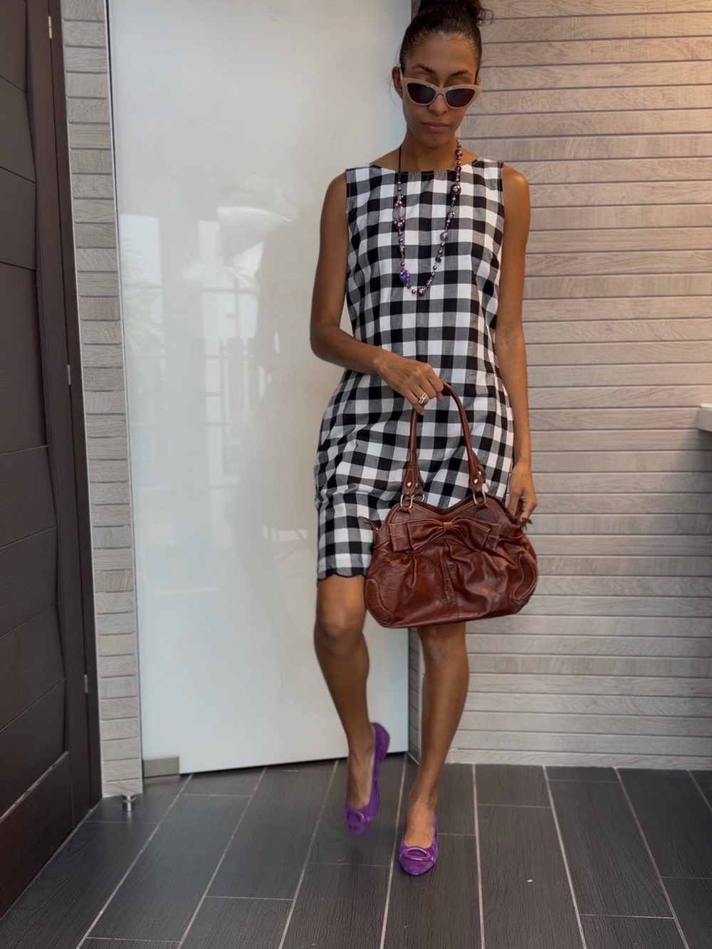 Talbots Black and White Gingham Shift Dress